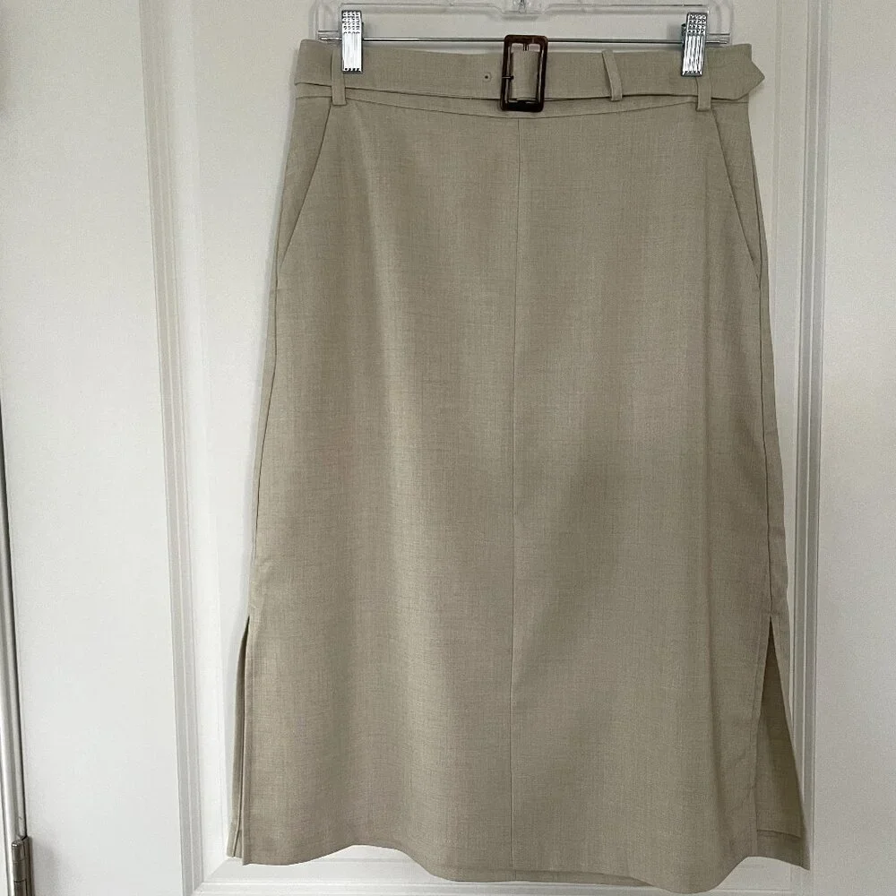 Banana Republic Pencil Skirt Belted Textured Back Zip Women's Beige S:8